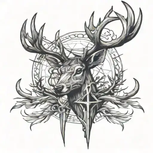 Roe Buck Antler And Bow Arrows