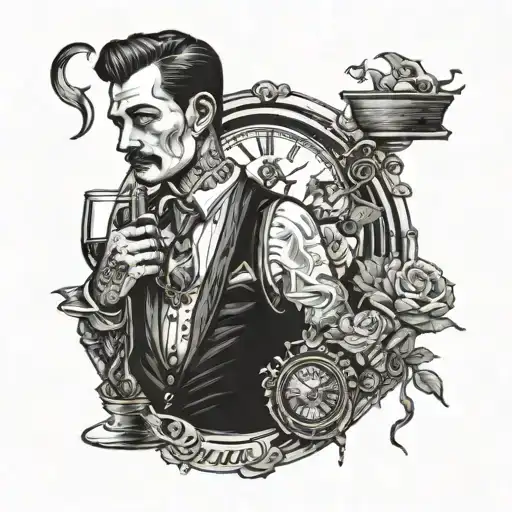 Andrew With A Glass Of Whiskey And A Clock With The Time Of Death