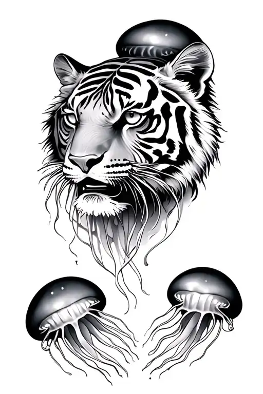 Two Jelly Fish And A Tiger Head