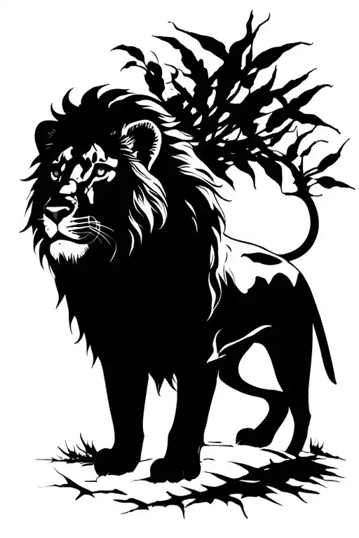 Lion Emerges From Thorn Bush