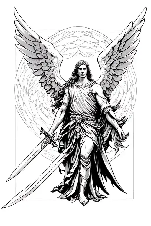 Archangel Holding A Sword With Wings