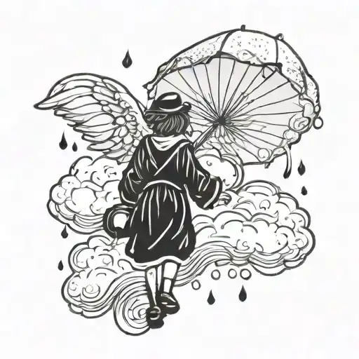 Angel With Umbrella On Rain Clouds