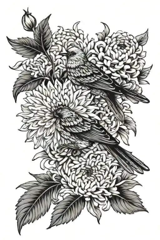 Chrysanthemum Flower With Bird