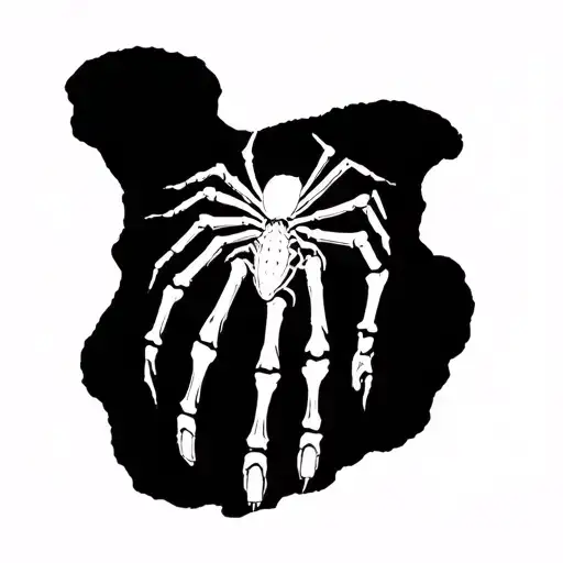 Skeleton Hand With A Spider Walking Over It