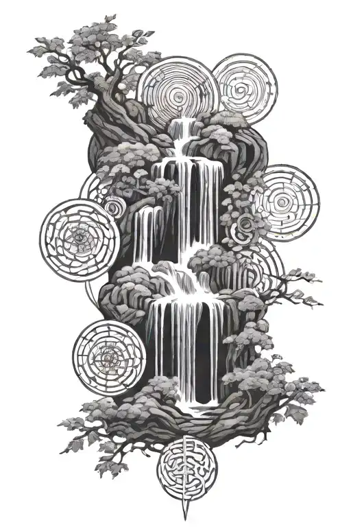 Dante's 9 Circles Arranged Vertically Linked By Waterfall