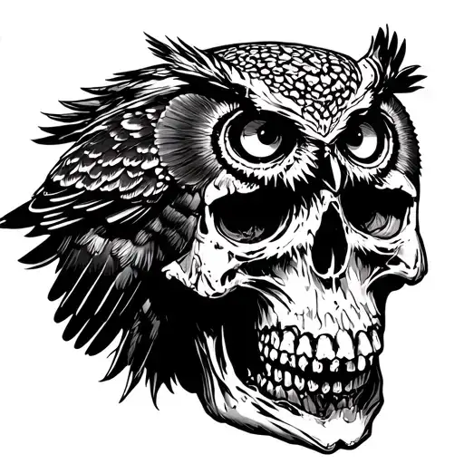 Owl Perched On Zombie Skull