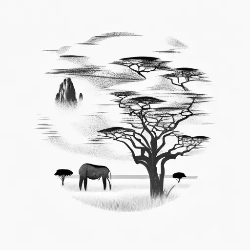 African Savannah Landscape With A Teacher's Silhouette In The Foreground