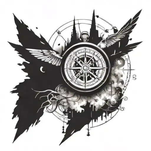 Compass With Flight And Car Surrounded