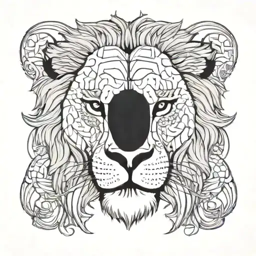 Half A Normal Lion And The Other Half Of The Face As A Skull