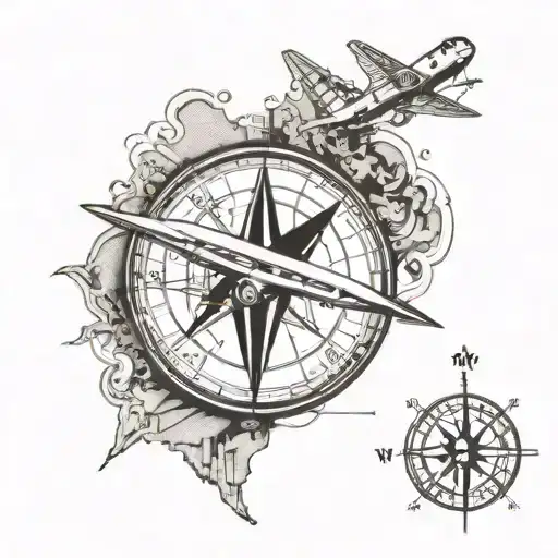 Compass With Aeroplane Circling A Map
