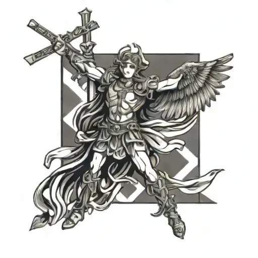 Saint Michael The Archangel In Front Of Saint Andrews Cross