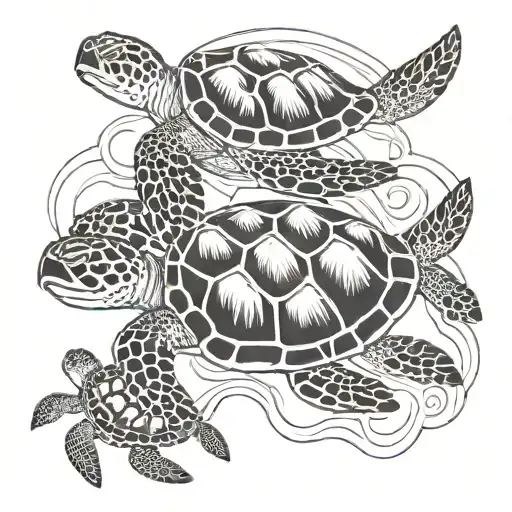 5 Sea Turtles Swimming