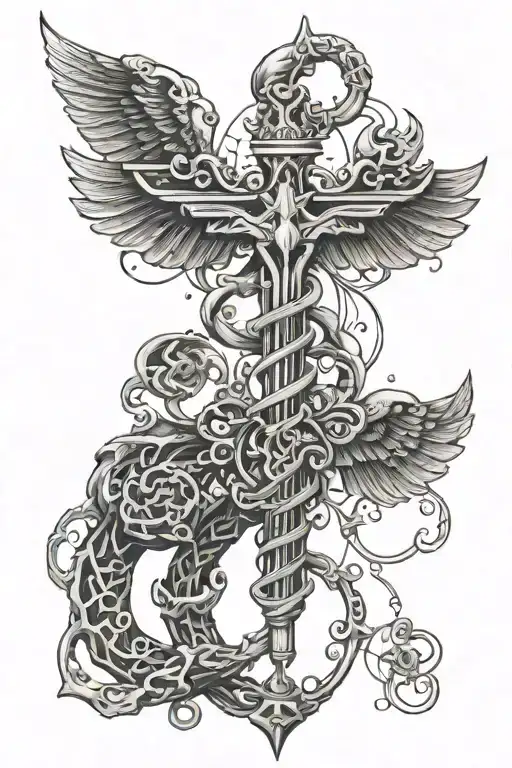 Make A Caduceus Tattoo In Cyber Sigilism Style