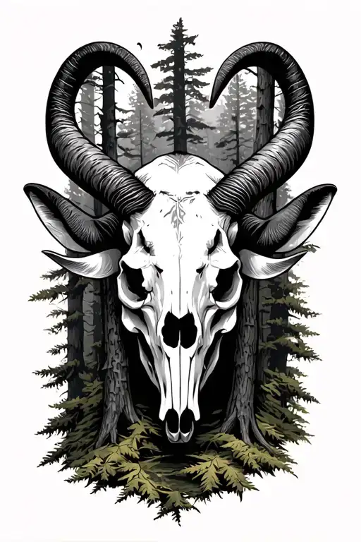 Ibex Skull Surrounded By Beech Forest