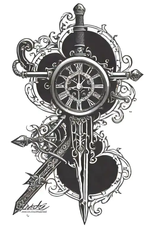 Swords Crossed With A Clock Face