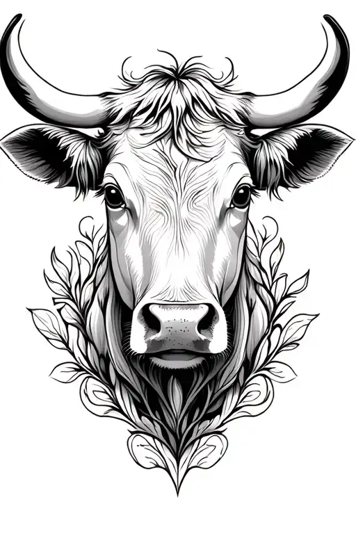 Female Cow Head Thin Lines