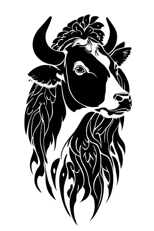 Female Cow Head Thin Lines Stencil Very Feminine Beautiful With Angel Wings