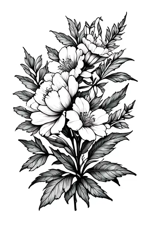 Flowers And Leaves Growing