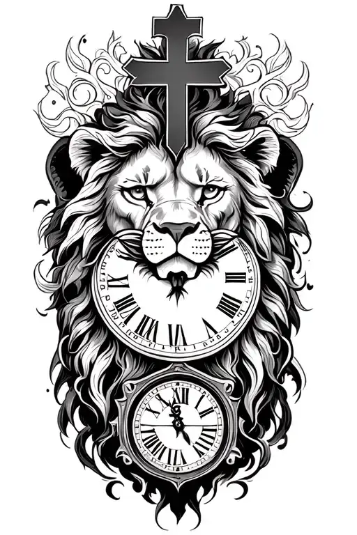 Lion And Cross And Clock