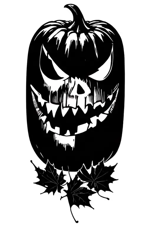 Grinning Jack O Lantern And Maple Leaf