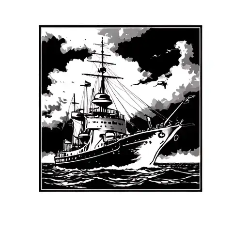 Pacific War Scene Navy Ship Sailing