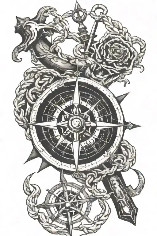 Nautical Compass And Anchor Intertwined