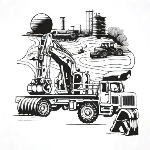 Full Construction Site With Earth Moving Equipment And Pipe Layinh