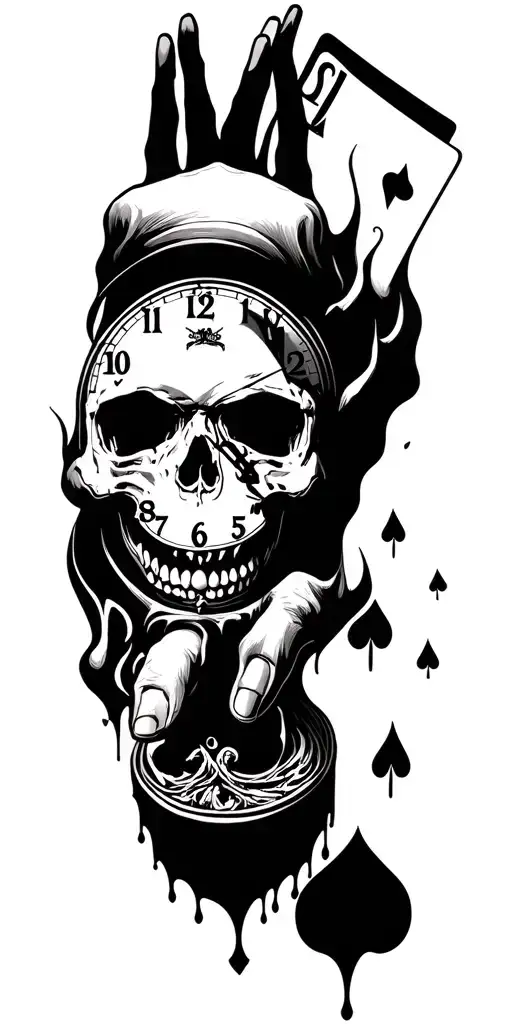 Skull Poker Hands Clock Melting