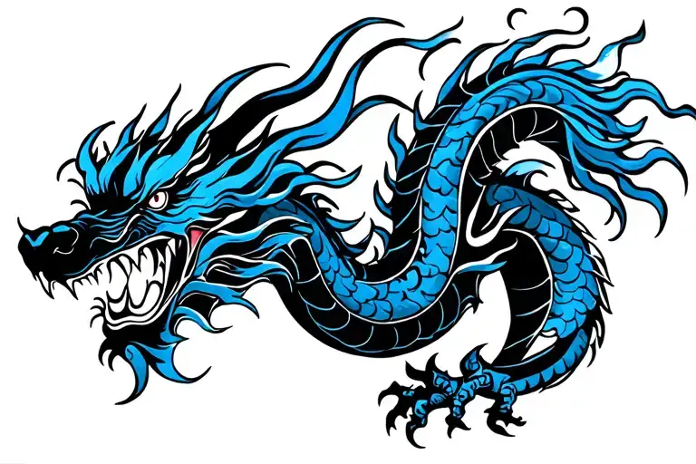 Black And Blue Chinese Dragon Traditional Flying Facing Forward