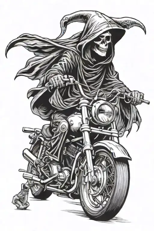 Grim Reaper And Female Riding A Motorcycle