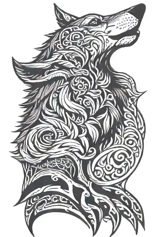 Wolf In Profile Holding Viking Style