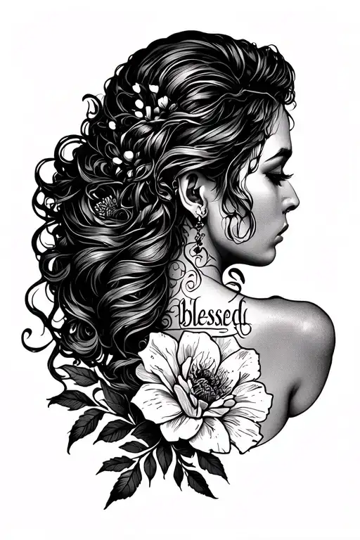 Blessed Written On Side Neck
