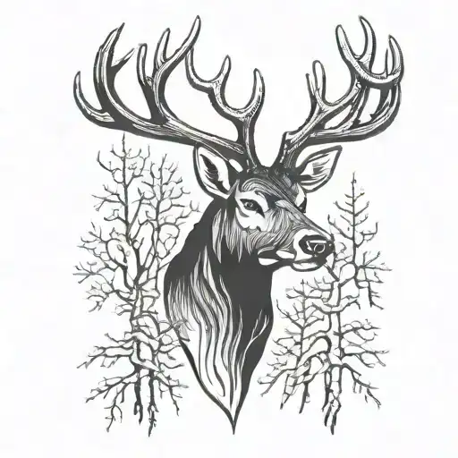 Big Deer Head With Trees