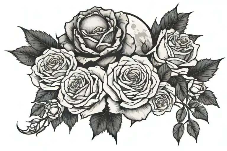 Roses And Full Moon Merging Together