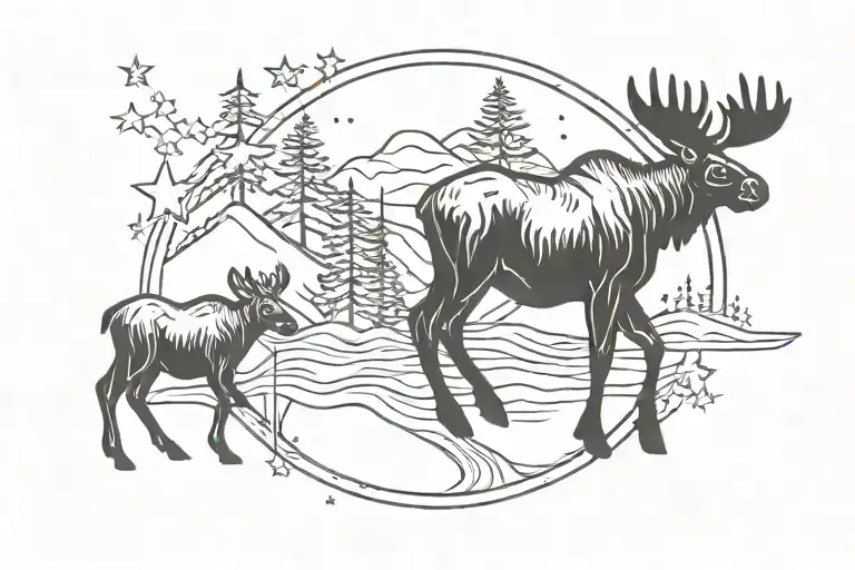 Aurora Borealis Stars Mama Moose 2 Baby Moose