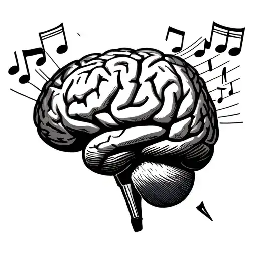 A Brain With Music Notes And A Pencil