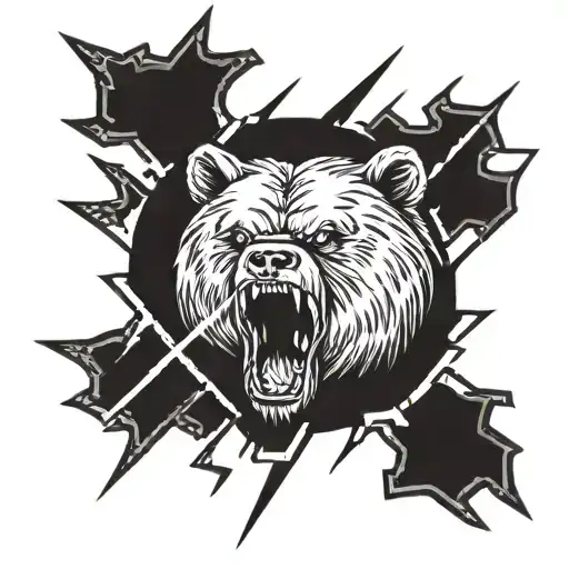 Tattoo Of An Angry Bear And A Lightning Bolt