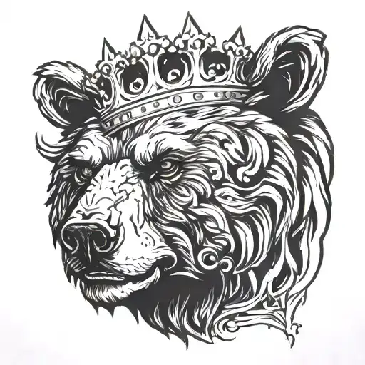Tattoo Of An Angry Bear With A Golden Crown On Its Head