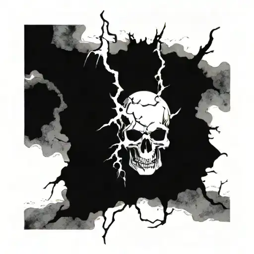 Skull And Lightning Grunge Minimalist Tattoo With From Treeline