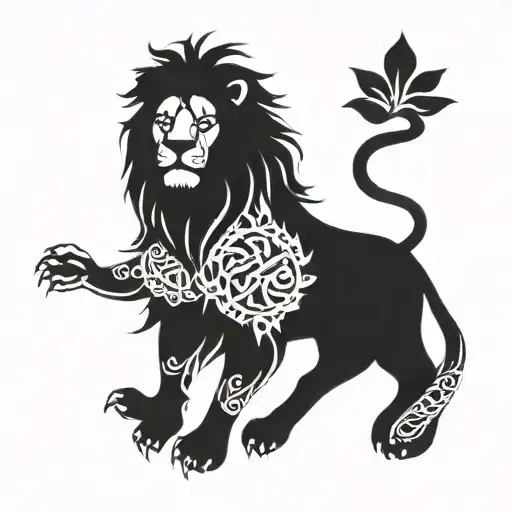 A Lion With Intricate Blackwork Tattoos Representing Jesus As The Lion Of Judah