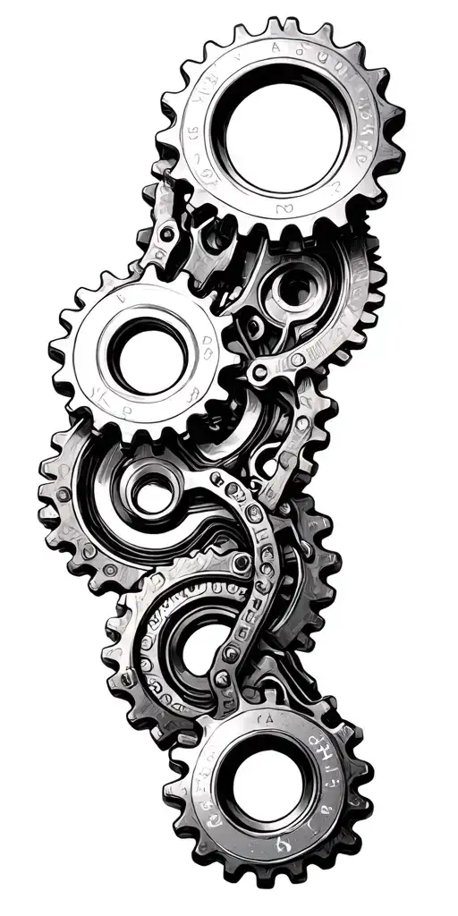 Mechanical Gears Intertwined With A Bicycle Chain