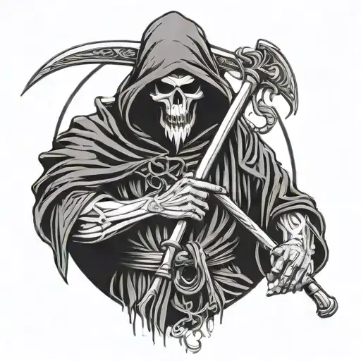 Reaper Holding A Scythe And Shushing People