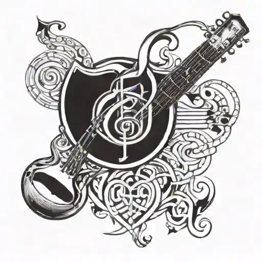 A Tattoo Design Featuring A Musical Staff Intertwined With Religious Symbols