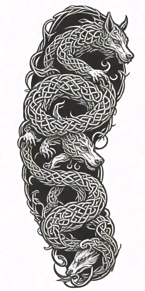 Nordic Knotwork Animals Fighting Each Other