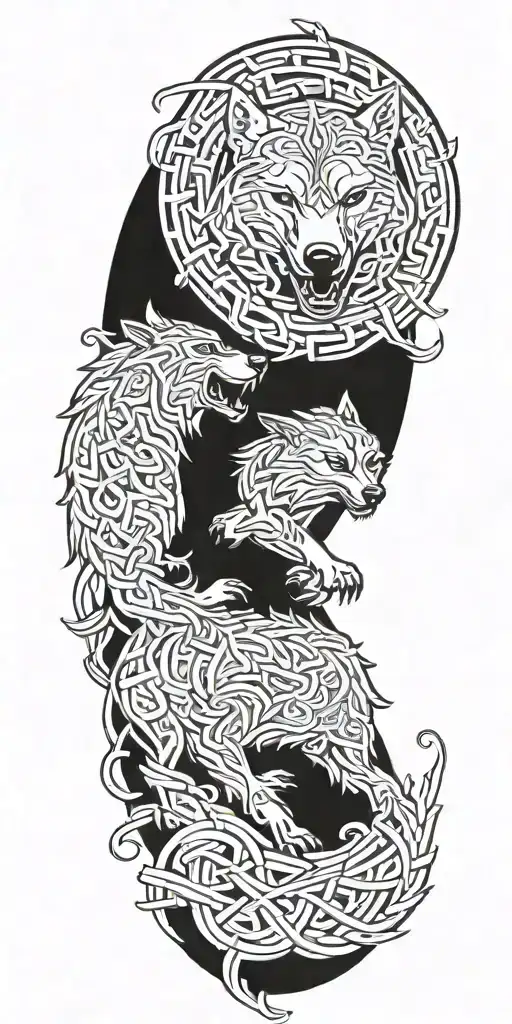Nordic Knotwork Wolf Fighting A Bear