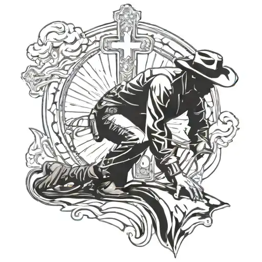 Silhouette Of A Cowboy That Is Kneeling Down Next To A Cross