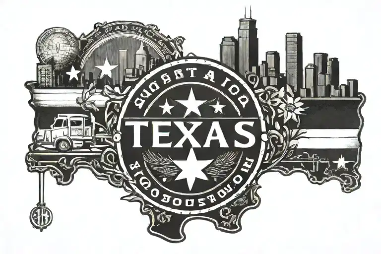 Texas Flag Houston City Seal With Skyline Underneath It