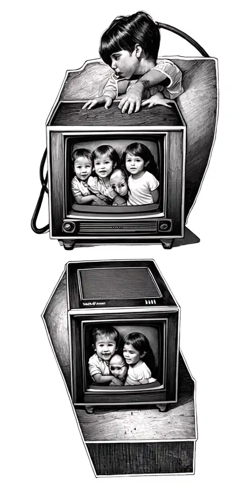 Create A Tattoo Of A Vintage Television Set With Images Of Your Grandkids On The Screen