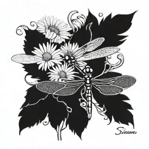 Dragonfly And Daisy Flower Intertwined With Names Engraved