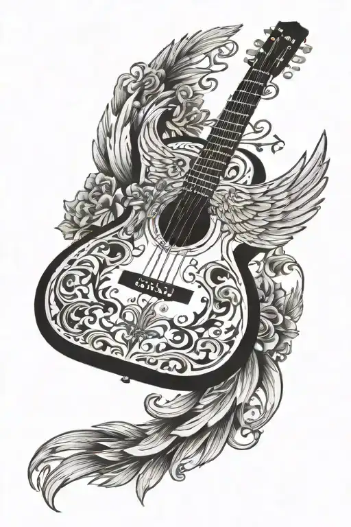 Guitar And Wings Spread Wide